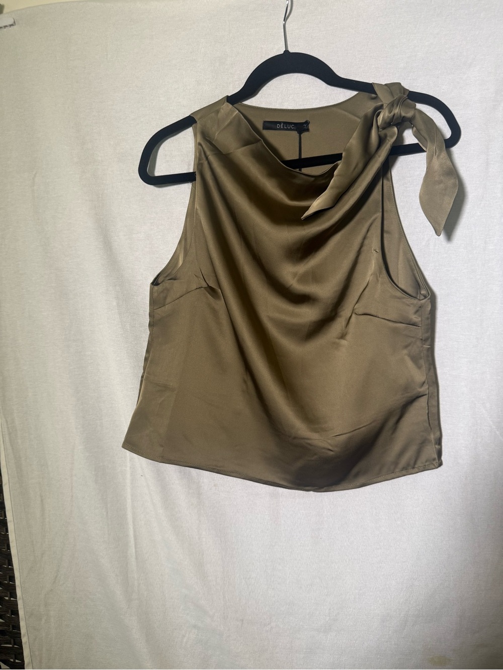 Deluc Olive Tie-Strap Satin Cowl Neck Camisole